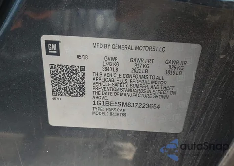 2018 Chevrolet Cruze Lt Auto z USA, uszkodzony, nr VIN 1G1BE5SM8J7223654